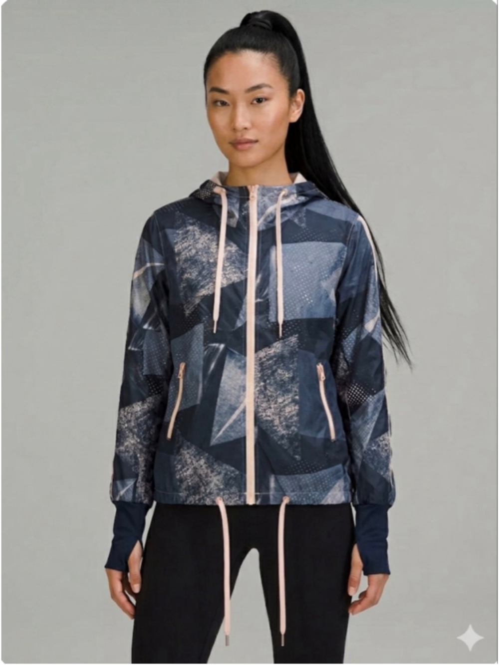 ZYIA ACTIVE Blue Pink Abstract Print Hooded Jacket M